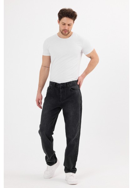 Erkek Baggy Kot Pantolon Siyah Renk Kar Yıkama B480-02