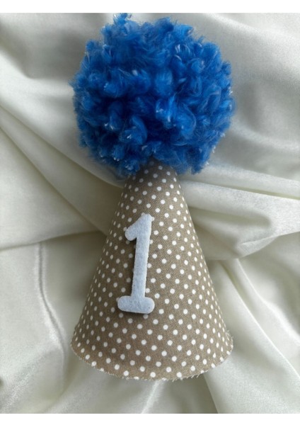 1yaş Doğum Günü Şapkası Mavi Ponponlu - Kukuleta modelleri