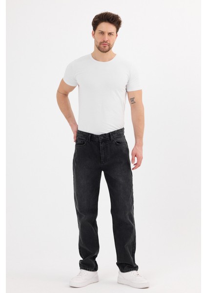 Erkek Baggy Kot Pantolon Siyah Renk Kar Yıkama B480-02