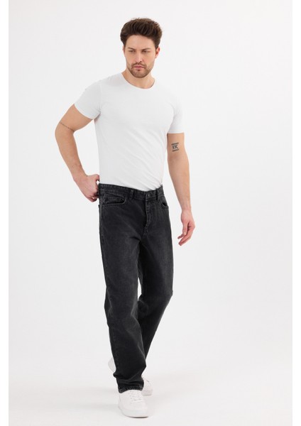 Erkek Baggy Kot Pantolon Siyah Renk Kar Yıkama B480-02