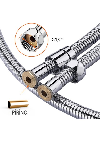 Paslanmaz Kopmaz Patlamaz Kaliteli Çelik Duş Hortumu Tüm Duş Setleri ile Uyumlu