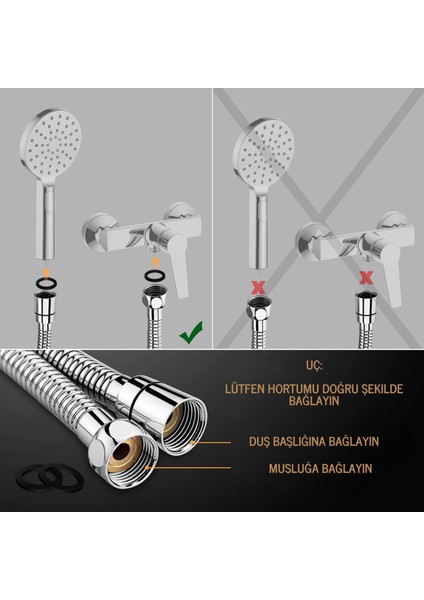 Paslanmaz Kopmaz Patlamaz Kaliteli Çelik Duş Hortumu Tüm Duş Setleri ile Uyumlu
