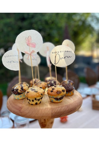 Doğum Günü Cupcake Bayrağı / Pembe Kelebek Fiyonklu modelleri