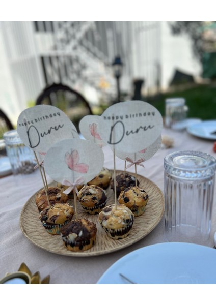 Doğum Günü Cupcake Bayrağı / Pembe Kelebek Fiyonklu fırsatları