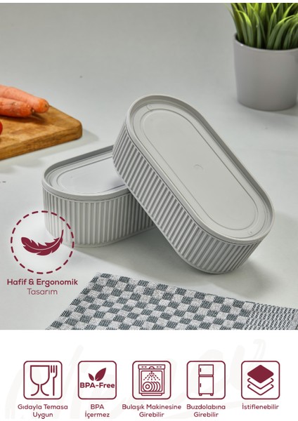 3 Adet Elastik Bantlı Istiflenebilir Pratik Saklama Kabı Seti 2X(1100 Ml) 1X(2600 Ml) Gri