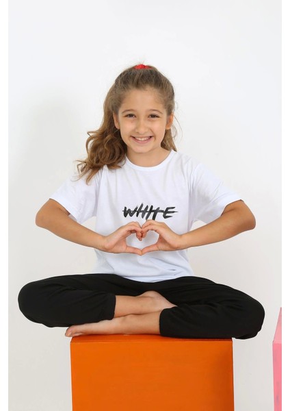 Kız Çocuk Kısa Kol Beyaz Penye Pijama Takım 20432