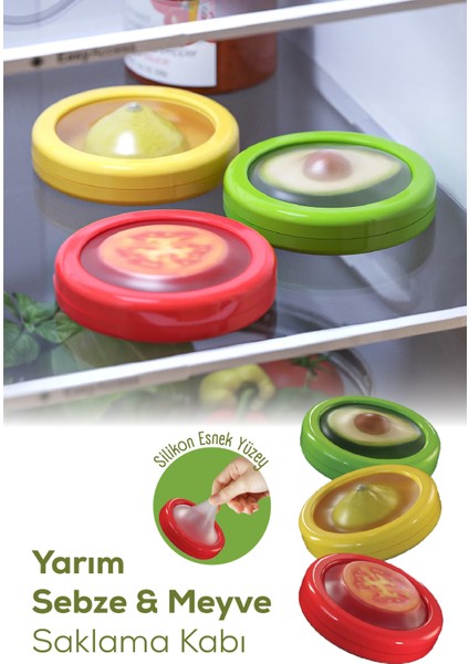 3lü Buzdolabı Için Yarım Meyve ve Sebze Koruma Kabı - Limon, Soğan, Domates Saklama Kutusu Renkli