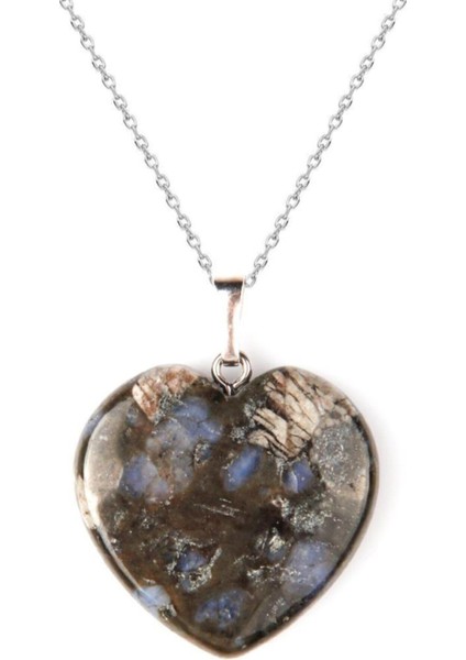 Sertifikalı Doğal Riyolit Kalp Kolye Zincir Dahil