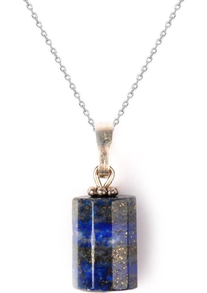 Sertifikalı Lapis Lazuli Taşı Kolye Silindir Doğal Taş
