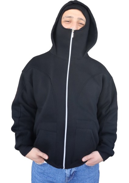 Rockstar Baskılı Kar Maskeli Fermuarlı Sweatshirt, Oversize 3 Iplik Şardonlu Kışlık Hırka modelleri