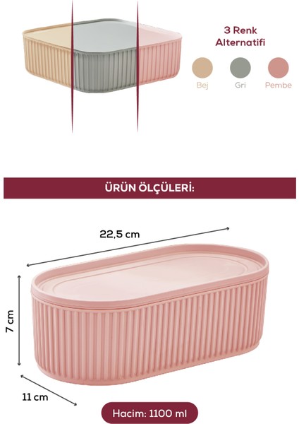 2 Adet Elastik Bantlı Istiflenebilir Pratik Saklama Kabı Seti 2X(1100 Ml) Pembe