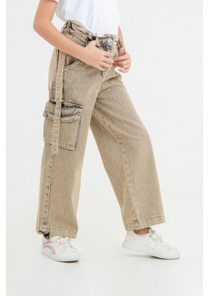 Kız Çocuk Yan Şeritli Kot Pantolon G2143