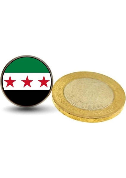 Özgür Suriye Syria 3 Yıldızlı Ülke Bayrağı Çelik Pin 3D Yuvarlak Büyüteç Camlı Rozet