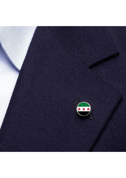Özgür Suriye Syria 3 Yıldızlı Ülke Bayrağı Çelik Pin 3D Yuvarlak Büyüteç Camlı Rozet