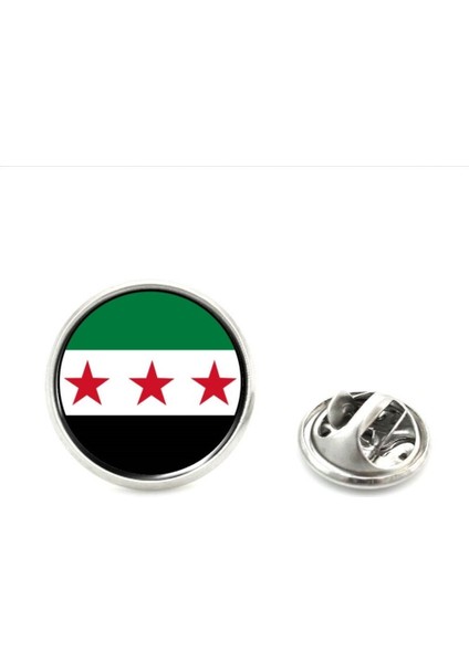 Özgür Suriye Syria 3 Yıldızlı Ülke Bayrağı Çelik Pin 3D Yuvarlak Büyüteç Camlı Rozet
