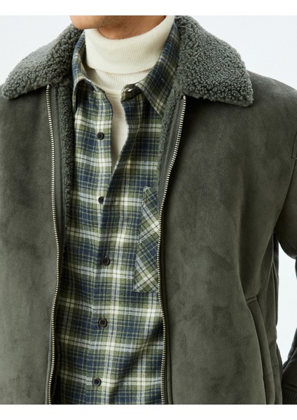 Slim Fit Fermuarlı Içi Peluş Suni Süet Ceket indirimleri