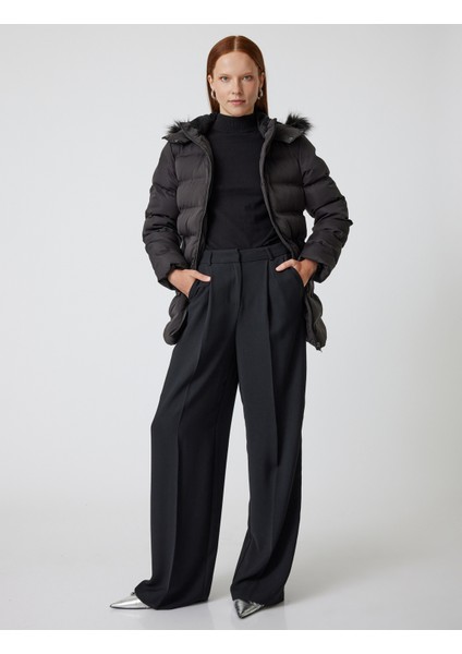 Şişme Mont Kapüşonlu Suni Kürk Yaka Cepli Fermuarlı fiyatları