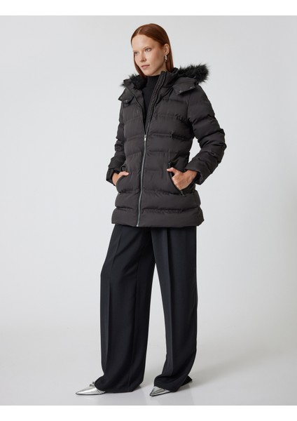Şişme Mont Kapüşonlu Suni Kürk Yaka Cepli Fermuarlı modelleri