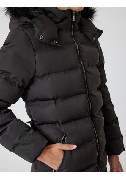 Şişme Mont Kapüşonlu Suni Kürk Yaka Cepli Fermuarlı indirimleri