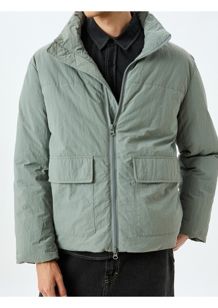 Dik Yaka Fermuarlı Slim Fit Şişme Mevsimlik Ceket indirimleri