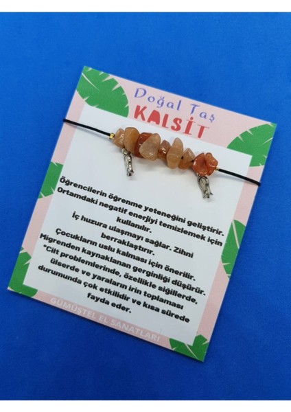 Sertifikalı Kahverengi Kelebek Detaylı Kalsit Doğal Taş Bileklik