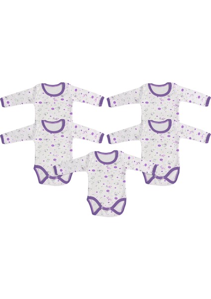 5'Li Çıtçıtlı Uzun Kollu Bebek Body - Lila