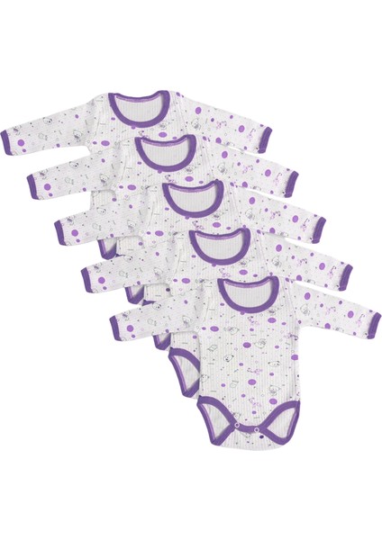 5'Li Çıtçıtlı Uzun Kollu Bebek Body - Lila