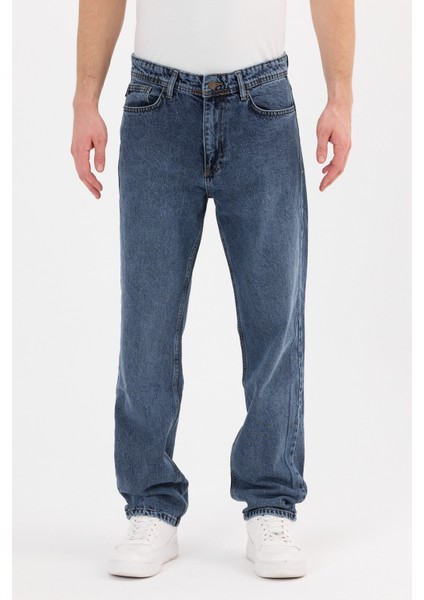 Erkek Baggy Kot Pantolon Mavi Renk Kar Yıkama B482-12