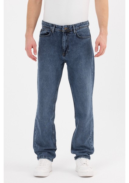 Erkek Baggy Kot Pantolon Mavi Renk Kar Yıkama B482-12