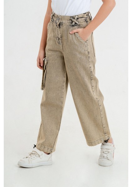 Kız Çocuk Yan Şeritli Kot Pantolon G2143