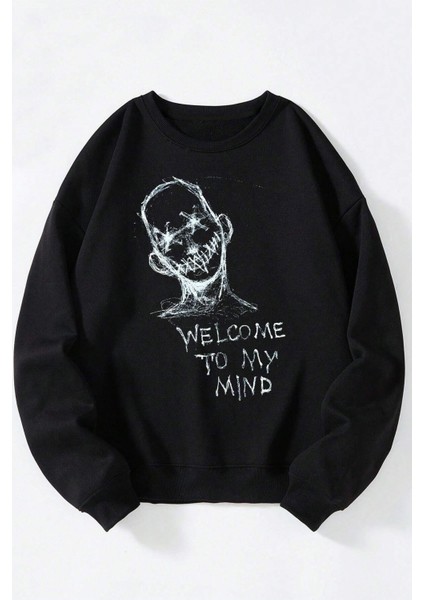 Kıss Imza Baskılı Kadın/erkek Siyah Bisiklet Yaka Pamuklu Sweatshirt