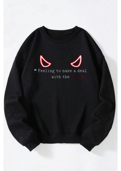 Sacred Goat For Tts Baskılı Kadın/erkek Siyah Bisiklet Yaka Pamuklu Sweatshirt