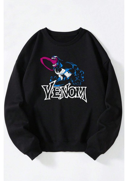 Look Mom I Can Fly Baskılı Kadın/erkek Siyah Bisiklet Yaka Pamuklu Sweatshirt