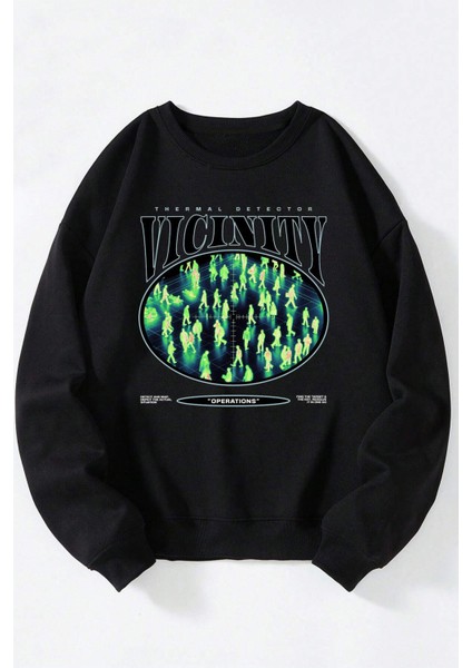 Underdog Baskılı Kadın/erkek Siyah Bisiklet Yaka Pamuklu Sweatshirt