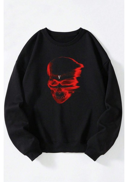 Dont Panic Baskılı Kadın/erkek Siyah Bisiklet Yaka Pamuklu Sweatshirt