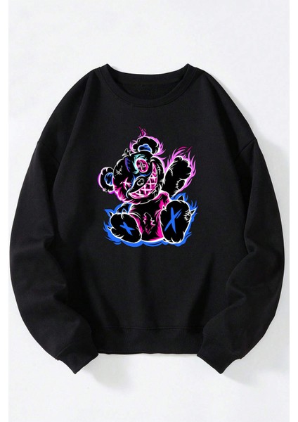 Evolve Eternal Baskılı Kadın/erkek Siyah Bisiklet Yaka Pamuklu Sweatshirt