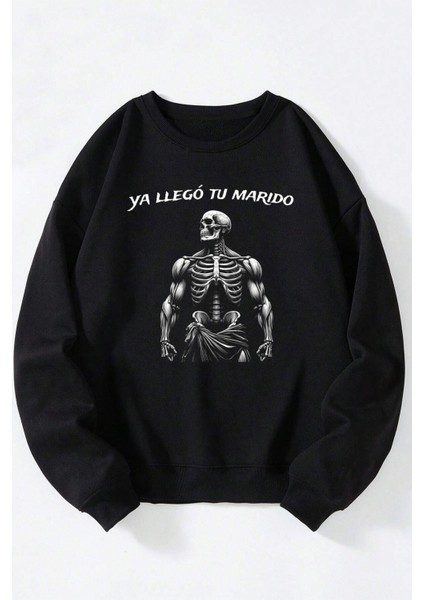 Metallıca Kurt Adam Baskılı Kadın/erkek Siyah Bisiklet Yaka Pamuklu Sweatshirt