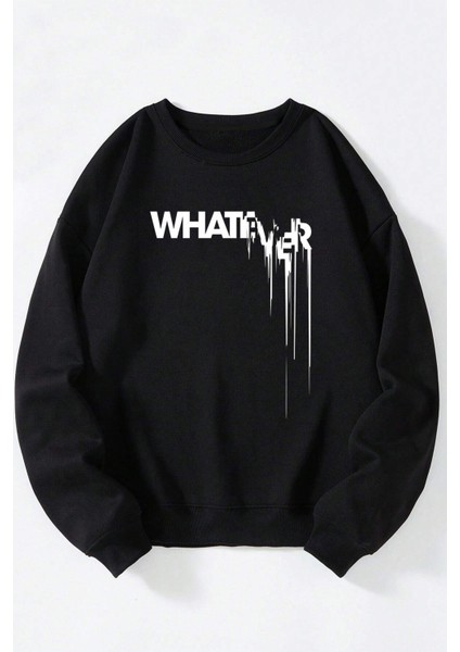 Dark Cat Baskılı Kadın/erkek Siyah Bisiklet Yaka Pamuklu Sweatshirt