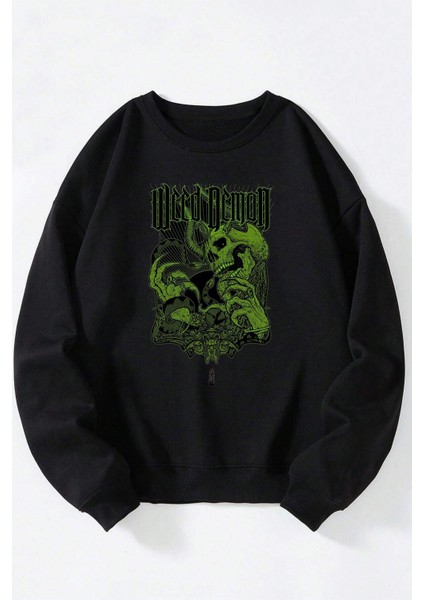 Muhammed Ali Boks Baskılı Kadın/erkek Siyah Bisiklet Yaka Pamuklu Sweatshirt