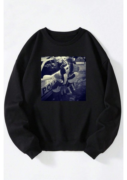 Hope Logo Baskılı Kadın/erkek Siyah Bisiklet Yaka Pamuklu Sweatshirt