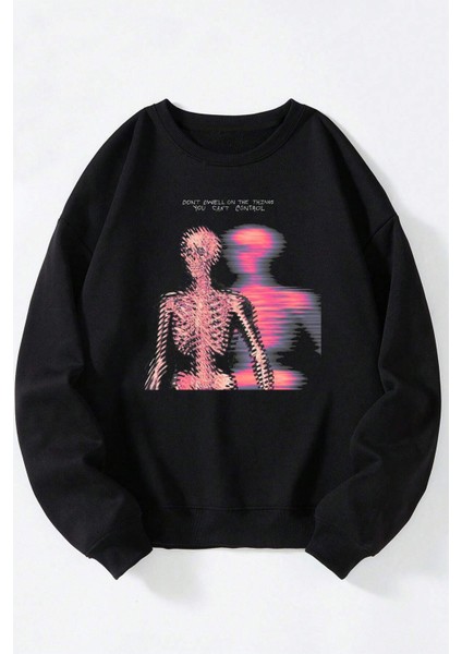 Şeptı Of Leşh Baskılı Kadın/erkek Siyah Bisiklet Yaka Pamuklu Sweatshirt