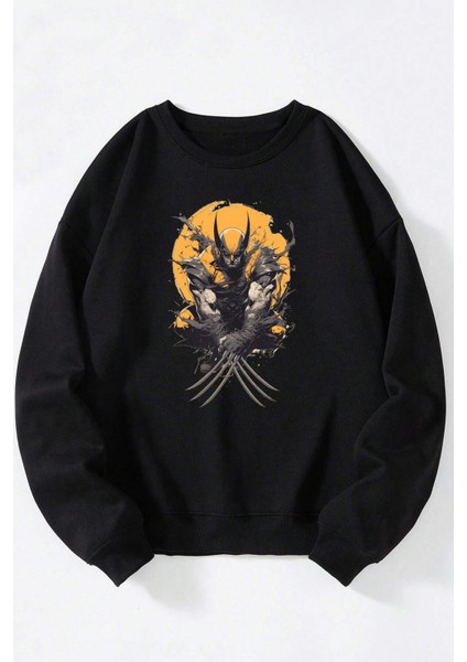 Euphorıc Portal Baskılı Kadın/erkek Siyah Bisiklet Yaka Pamuklu Sweatshirt