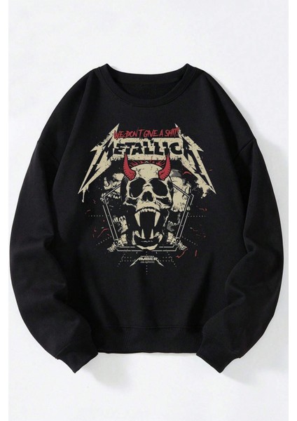The Face Is Scared Baskılı Kadın/erkek Siyah Bisiklet Yaka Pamuklu Sweatshirt