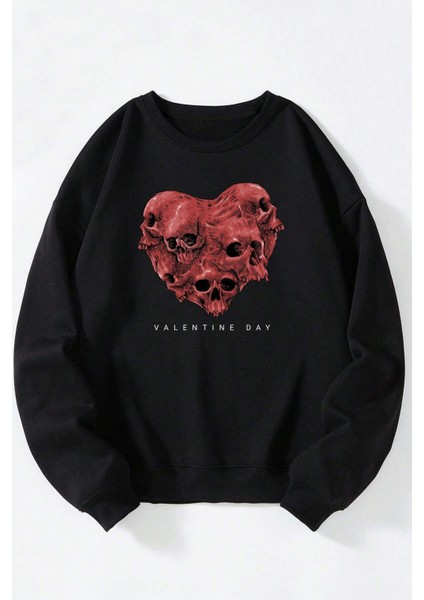 Ramm Stein Sonne Baskılı Kadın/erkek Siyah Bisiklet Yaka Pamuklu Sweatshirt