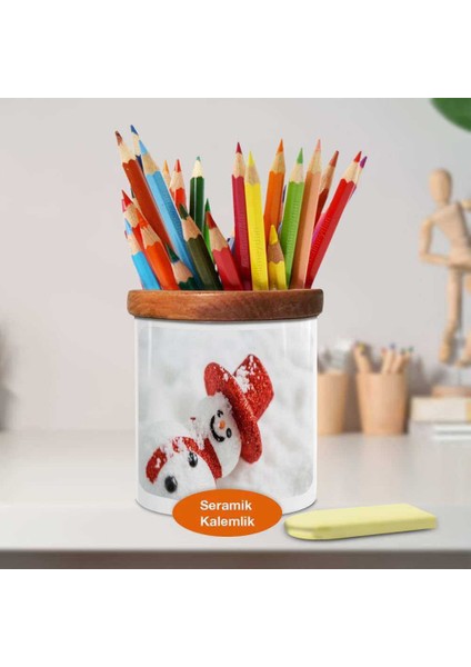 Neşeli Kardan Adam Ahşaplı Seramik Kalemlik - 1232-1568 fiyatları