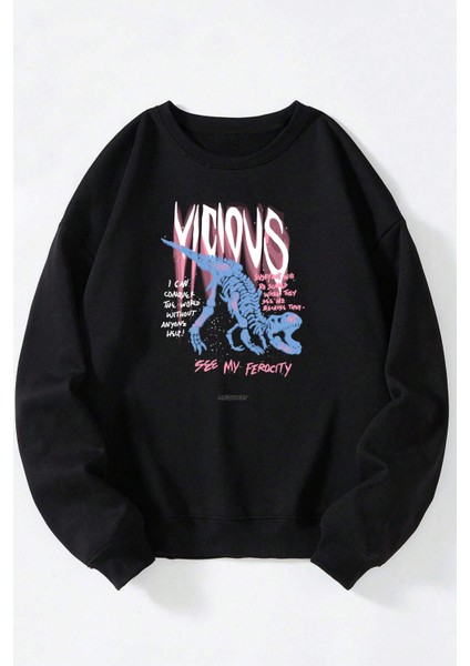 Gang Çocuk Baskılı Kadın/erkek Siyah Bisiklet Yaka Pamuklu Sweatshirt