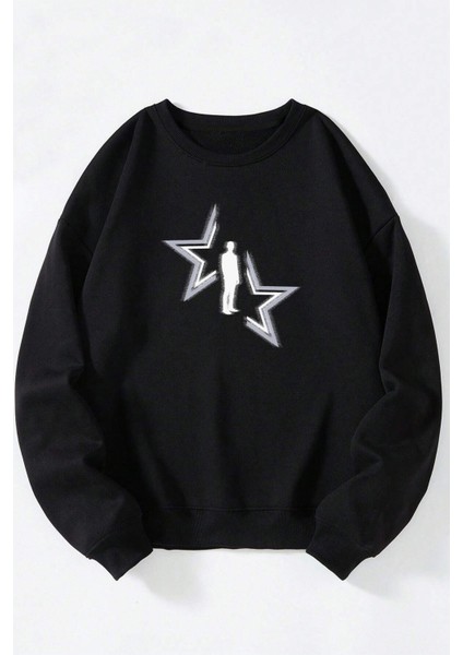 Desire Baskılı Kadın/erkek Siyah Bisiklet Yaka Pamuklu Sweatshirt