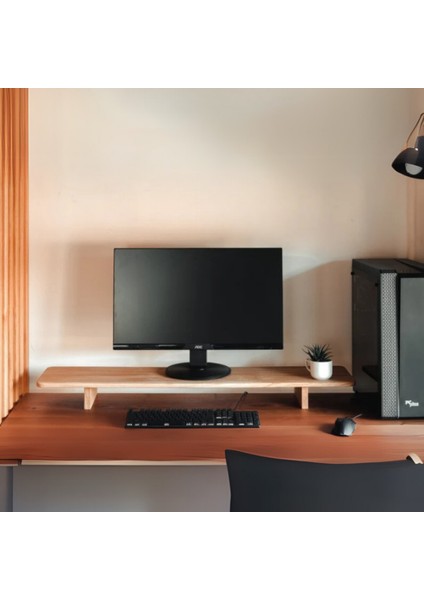 Masif Ahşap Monitör Standı Ofis Çalışma Masa Organizeri, Monitör Yükseltici %100 Masif 70 x 19 cm