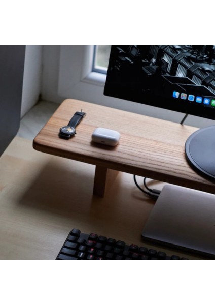 Masif Ahşap Monitör Standı Ofis Çalışma Masa Organizeri, Monitör Yükseltici %100 Masif 70 x 19 cm