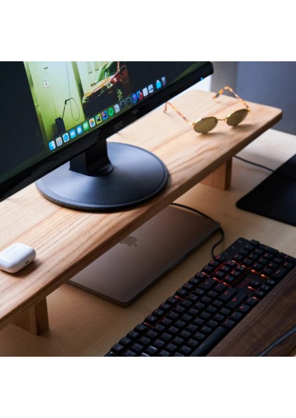 Masif Ahşap Monitör Standı Ofis Çalışma Masa Organizeri, Monitör Yükseltici %100 Masif 70 x 19 cm